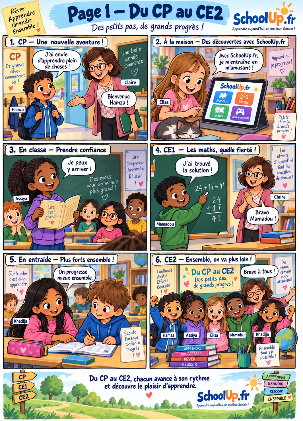 Bande dessinée SchoolUp - page 1 du CP au CE2