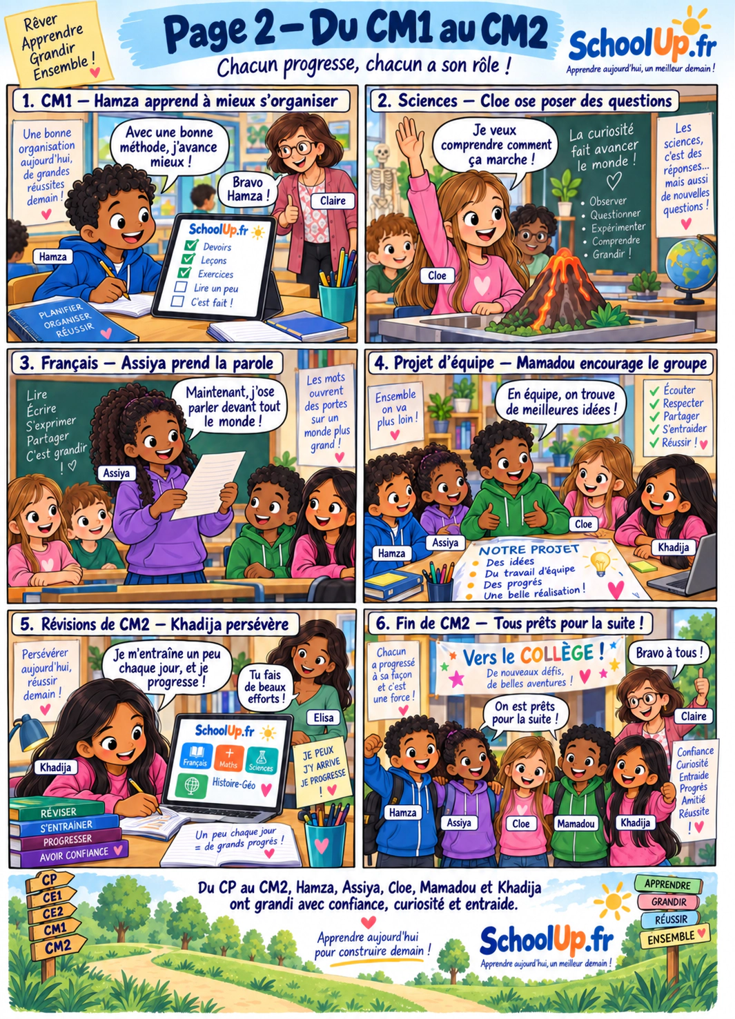Bande dessinée SchoolUp - page 2 du CM1 au CM2