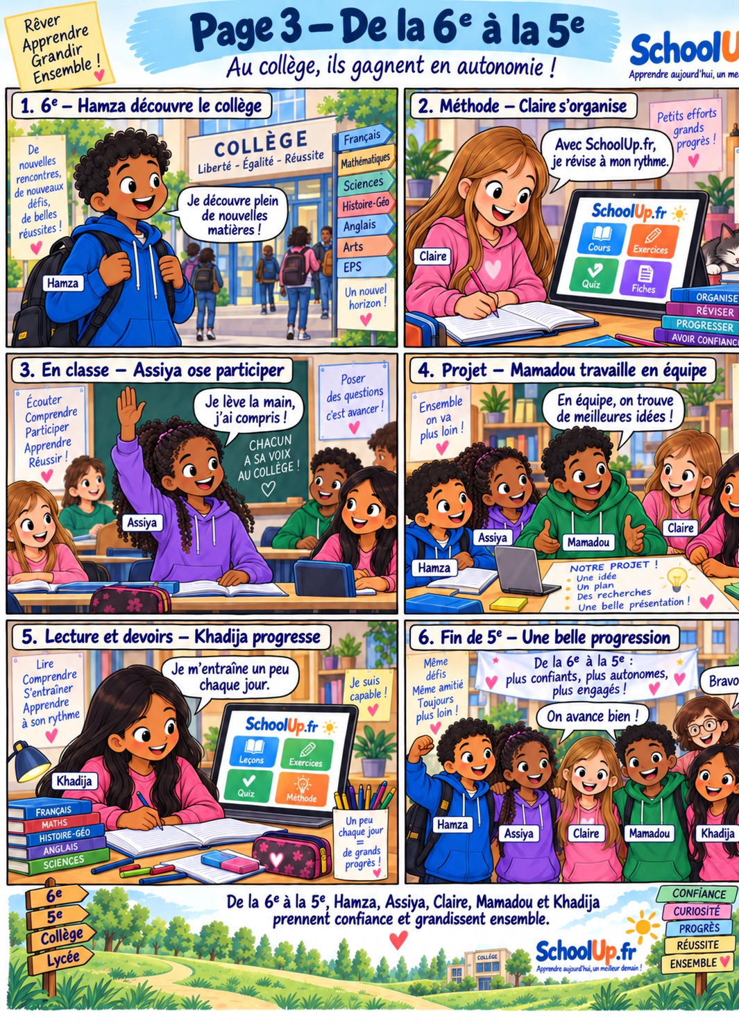Bande dessinée SchoolUp - page 3 de la 6e à la 5e