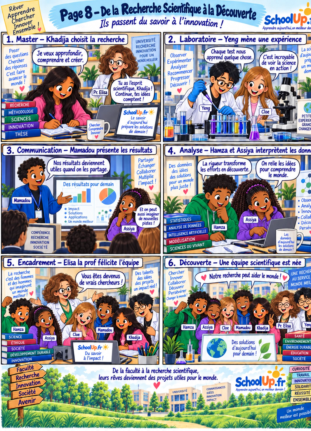 Bande dessinée SchoolUp - page 8 de la recherche scientifique à la découverte